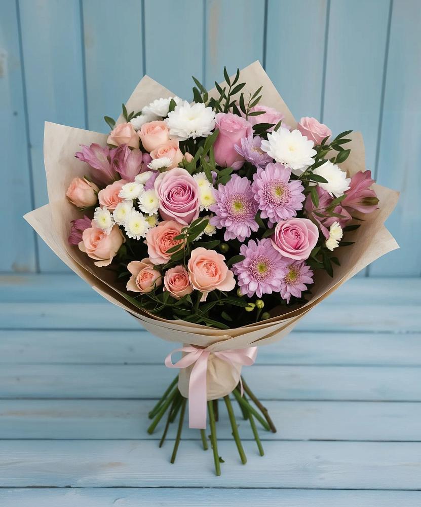Букет цветов из: Хризантемы, Розы и Альстромерии в Дзержинском