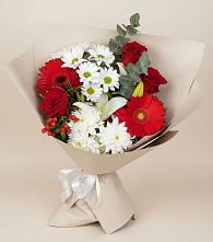 Букет цветов из:  Розы, Хризантемы, Герберы и Лилии в Дзержинском