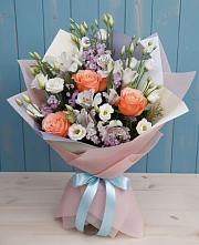 Букет цветов из:  Лизиантусы, Розы, Альстромерии и Гипсофила #REPLACE_PRED# Дзержинском