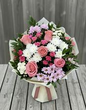 Букет цветов из:  Альстромерии, Гвоздики, Розы и Хризантемы в Дзержинском
