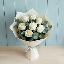 Букет Белые розы в Эвкалипте #REPLACE_PRED# Дзержинском